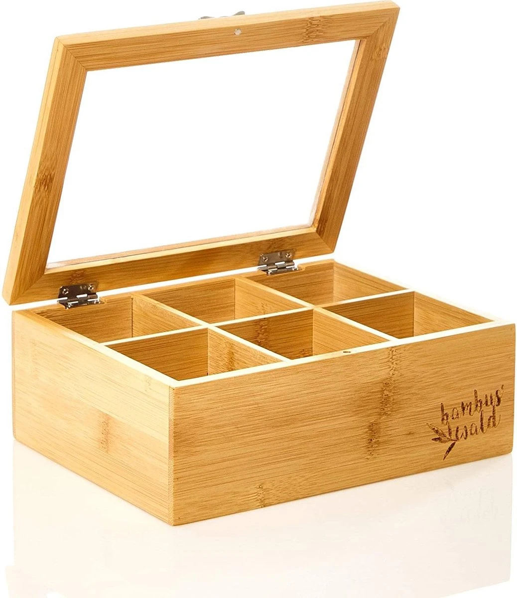Bambuswald© Houten Theedoos Met 6 Vakken Gemaakt Van 100% Duurzame Bamboe 1 Bambuswald© Houten Theedoos Met 6 Vakken Gemaakt Van 100% Duurzame Bamboe