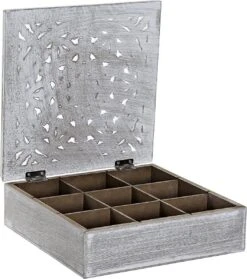 MDF Houten Theedoos/theekist Mandala Wit 9 Vakken 23 X 23 X 7 Cm - Theezakjes Bewaardozen