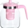 Merkloos Glazen Theepot Met Roze Filter - 1,5 L