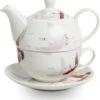 Merkloos Tea For One Theepot, Koffiepot 400 Ml Met Kop En Schotel Kraanvogel In Mooie Cadeau Verpakking. Cadeau Voor Vriendin.