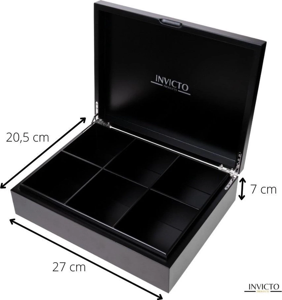 Invicto Products Theedoos 6 Vaks - Ruimte Voor 120 Theezakjes - Bamboe - Anti Slip En Anti Kras - Zwart 2 Invicto Products Theedoos 6 Vaks - Ruimte Voor 120 Theezakjes - Bamboe - Anti Slip En Anti Kras - Zwart - Afbeelding 2