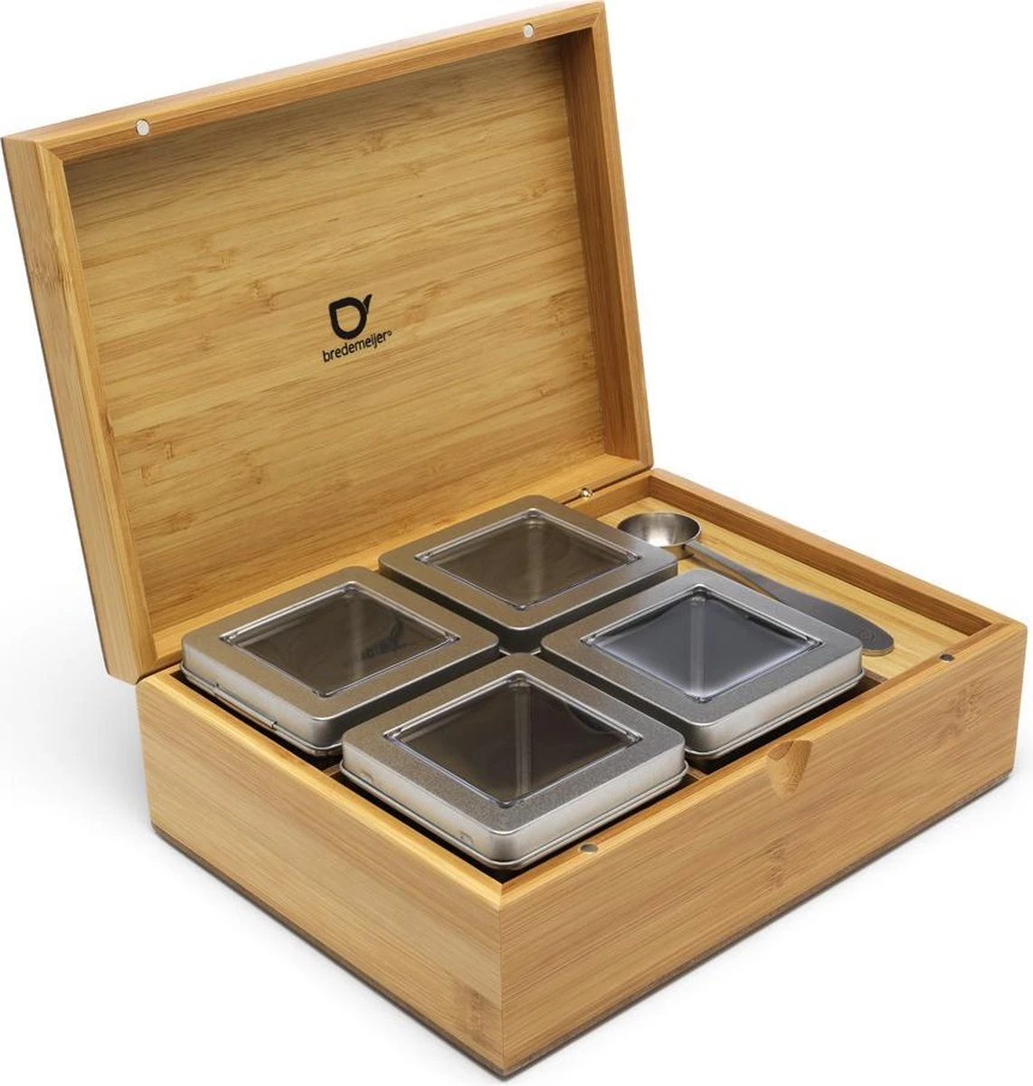 Bredemeijer - Theedoos Naturel Bamboe +4 Blikjes +lepel 1 Bredemeijer - Theedoos Naturel Bamboe +4 Blikjes +lepel