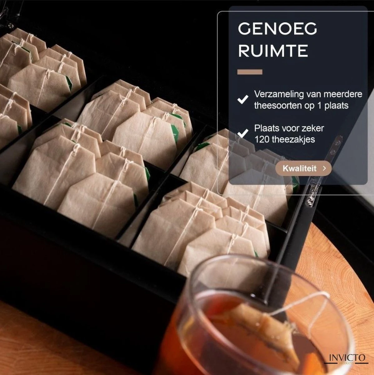 Invicto Products Theedoos 6 Vaks - Ruimte Voor 120 Theezakjes - Bamboe - Anti Slip En Anti Kras - Zwart 4 Invicto Products Theedoos 6 Vaks - Ruimte Voor 120 Theezakjes - Bamboe - Anti Slip En Anti Kras - Zwart - Afbeelding 4
