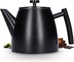 Vaja® Camille Theepot Zwart Met Filter - 1 Liter - RVS - Dubbelwanding