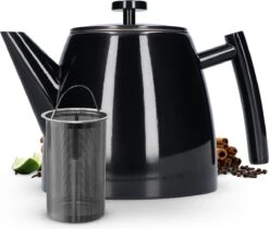 Vaja® Theepot Juliette Met Filter - Dubbelwandig -Theekan 1.0L - Glimmend Zwart -Thee Promotie Winkel 1200x1024