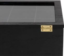 Merkloos Theekist - Zwart - Hout 9-Vaks - Glazen Deksel - Theedoos -Thee Promotie Winkel 1200x1045