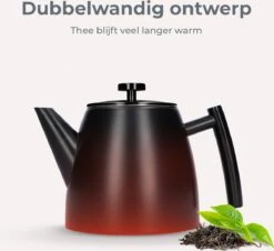 Vaja® Camille Theepot Zwart Met Filter - 1 Liter - RVS - Dubbelwanding -Thee Promotie Winkel 1200x1099 2