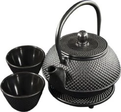 SakuraTea - Theepot Set - 4-delig - Gietijzer - Zwart - 0.8L - 2 Kopjes (100ml) -Thee Promotie Winkel 1200x1113