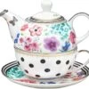 Melli Mello Luxe Theepot En Theemok 2-in-1 - Incl Schoteltje - Porselein - 600ml - High Tea Set - Tea For One - 14x15x15cm