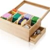 Amazy Theedoos Bamboe Extra Groot Met Lade En Theeplank - Thee Opslag Voor Theezakjes, Organizer Houten Doos Met Theekist, Theedozen Met 8 Verstelbare Verdelers, Opbergdoos