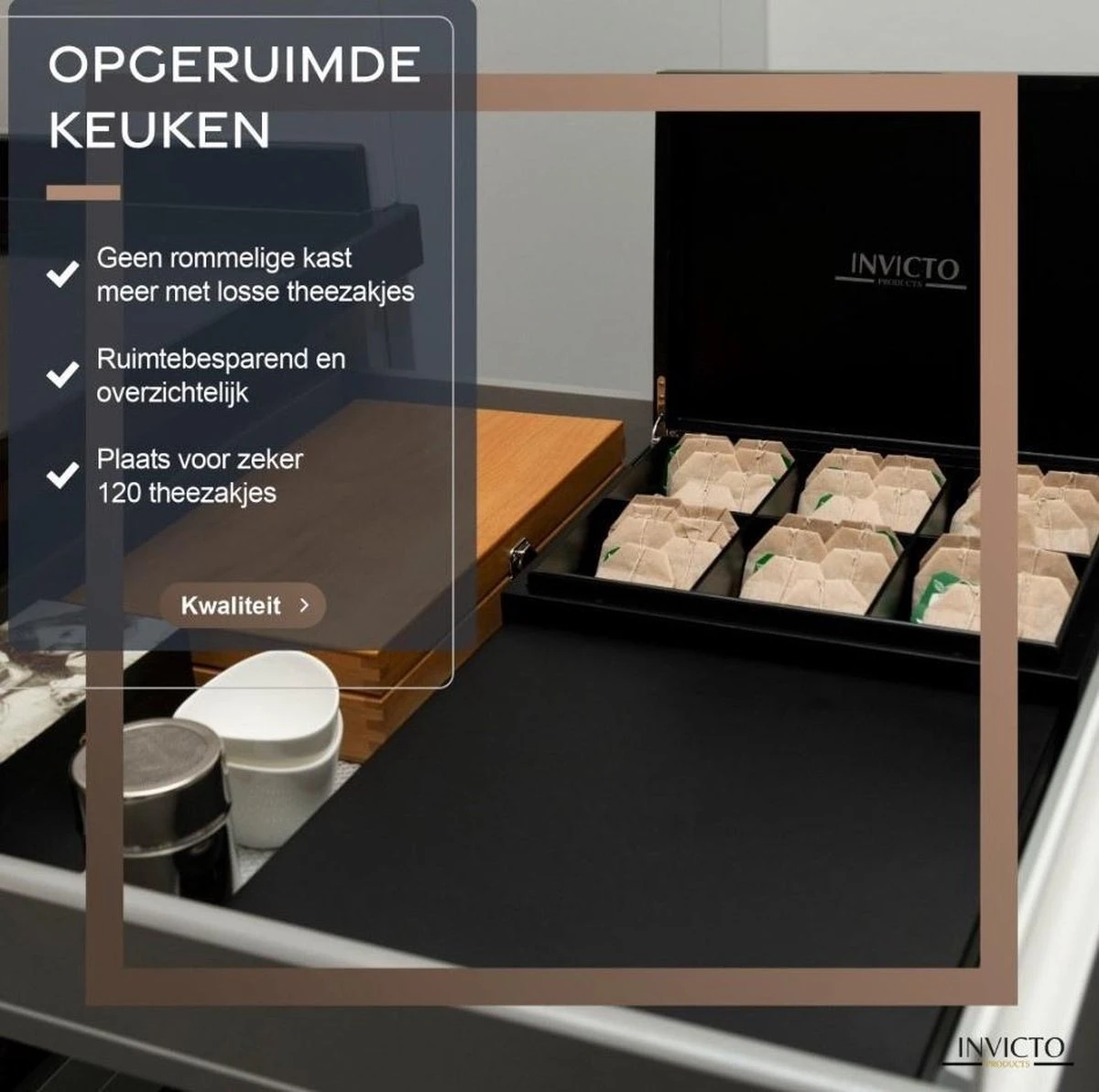 Invicto Products Theedoos 6 Vaks - Ruimte Voor 120 Theezakjes - Bamboe - Anti Slip En Anti Kras - Zwart 10 Invicto Products Theedoos 6 Vaks - Ruimte Voor 120 Theezakjes - Bamboe - Anti Slip En Anti Kras - Zwart - Afbeelding 10