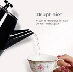 Vaja® Theepot Juliette Met Filter - Dubbelwandig -Theekan 1.0L - Glimmend Zwart -Thee Promotie Winkel 1200x1194