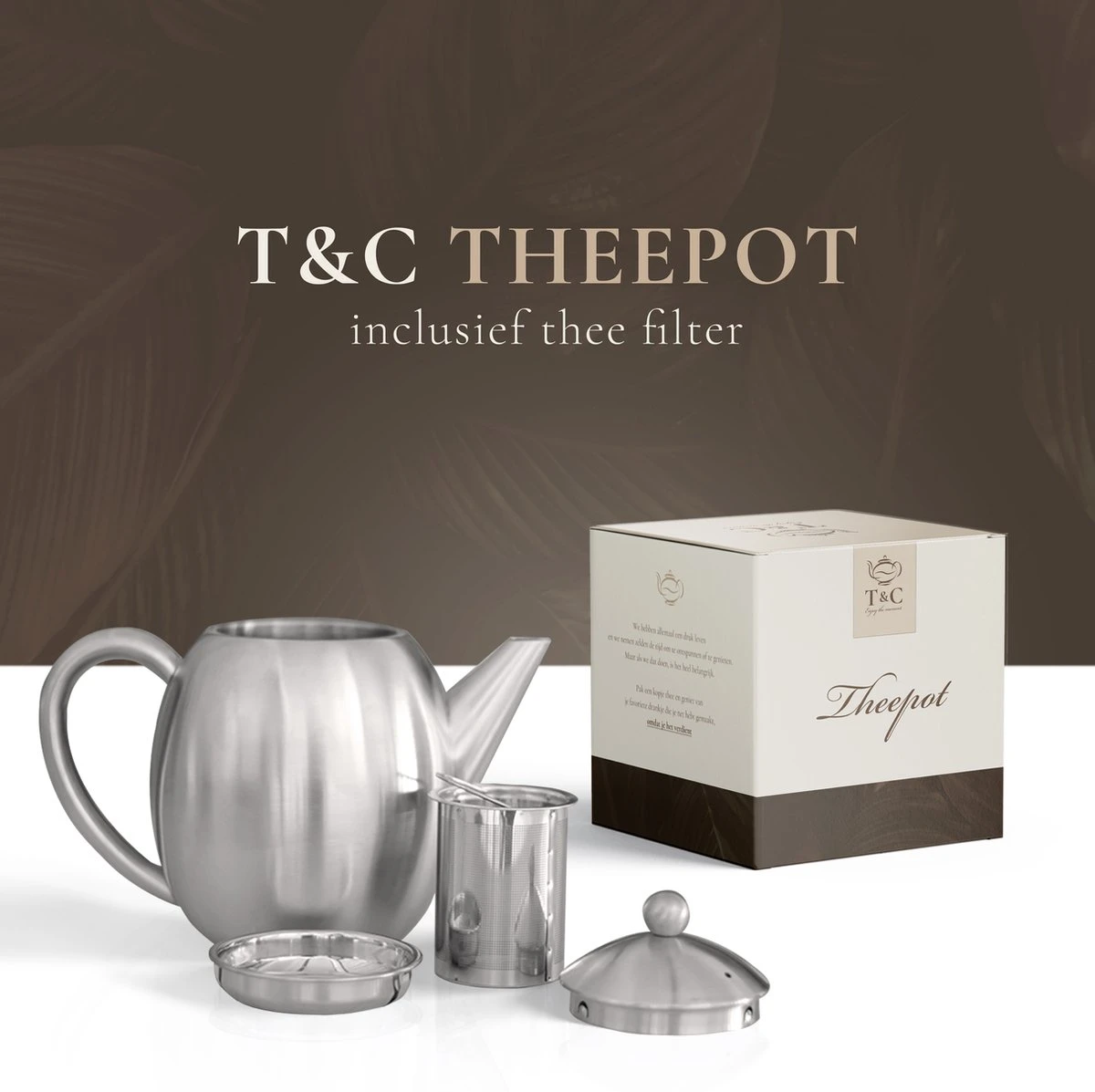 T&C Theepot Met Filter En Dubbelwandig - 1,2L - Matte Grijs 7 T&C Theepot Met Filter En Dubbelwandig - 1,2L - Matte Grijs - Afbeelding 7