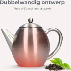 Vaja Valerie - Theepot Met Filter - Dubbelwandig - RVS - 1.2L -Thee Promotie Winkel 1200x1198 1