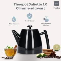 Vaja® Theepot Juliette Met Filter - Dubbelwandig -Theekan 1.0L - Glimmend Zwart -Thee Promotie Winkel 1200x1200 13