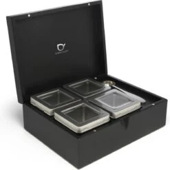 Bredemeijer - Theedoos + 4 Blikjes En Lepel Bamboe Zwart