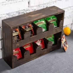 Theedoos - Gebrand Hout - 8 Vaks (~90 Zakjes) - Duurzaam - Compact Design - 32x8x22 Cm - Cadeautip -Thee Promotie Winkel 1200x1200 185