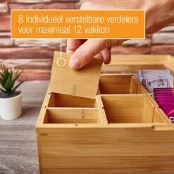 Amazy Theedoos Bamboe Extra Groot Met Lade En Theeplank - Thee Opslag Voor Theezakjes, Organizer Houten Doos Met Theekist, Theedozen Met 8 Verstelbare Verdelers, Opbergdoos -Thee Promotie Winkel 1200x1200 190