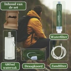 Waterfilter Survival Steddy Pro - Zuiver Gratis Drinkwater - Waterfles Waterzuivering - Waterfilter Kraan - Outdoor - FILTER 4000 LITER! -Thee Promotie Winkel 1200x1200 345