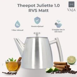 Vaja® Theepot Camille Met Filter - Zilver - 1.0L - RVS Dubbelwandig - Theekan -Thee Promotie Winkel 1200x1200 55