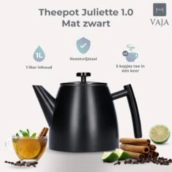 Vaja® Camille Theepot Zwart Met Filter - 1 Liter - RVS - Dubbelwanding -Thee Promotie Winkel 1200x1200 67