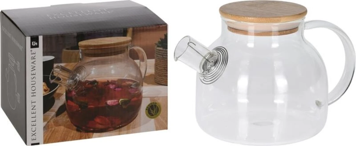 Excellent Houseware Glazen Theepot 800 Ml Met Filter - Theepotten/theekannen Van Glas 2 Excellent Houseware Glazen Theepot 800 Ml Met Filter - Theepotten/theekannen Van Glas - Afbeelding 2