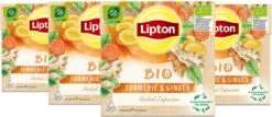 Lipton Turmeric & Ginger Kruidenthee, Met De Vurige, Verwarmende Smaak Van Gember En Kurkuma - 4 X 20 Zakjes - PL-EKO-03
