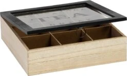 Merkloos Theekist - Bruin - Hout 9-Vaks - Glazen Deksel - Theedoos - Tea Break -Thee Promotie Winkel 1200x724