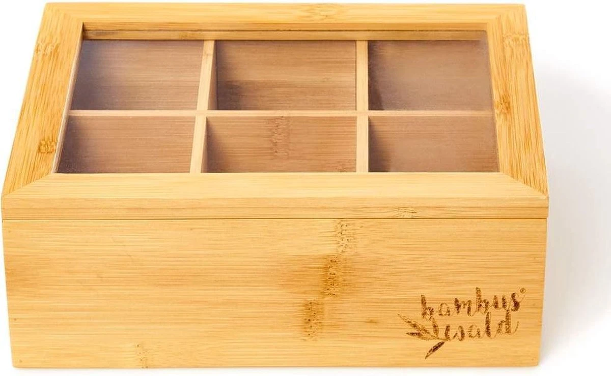 Bambuswald© Houten Theedoos Met 6 Vakken Gemaakt Van 100% Duurzame Bamboe 2 Bambuswald© Houten Theedoos Met 6 Vakken Gemaakt Van 100% Duurzame Bamboe - Afbeelding 2