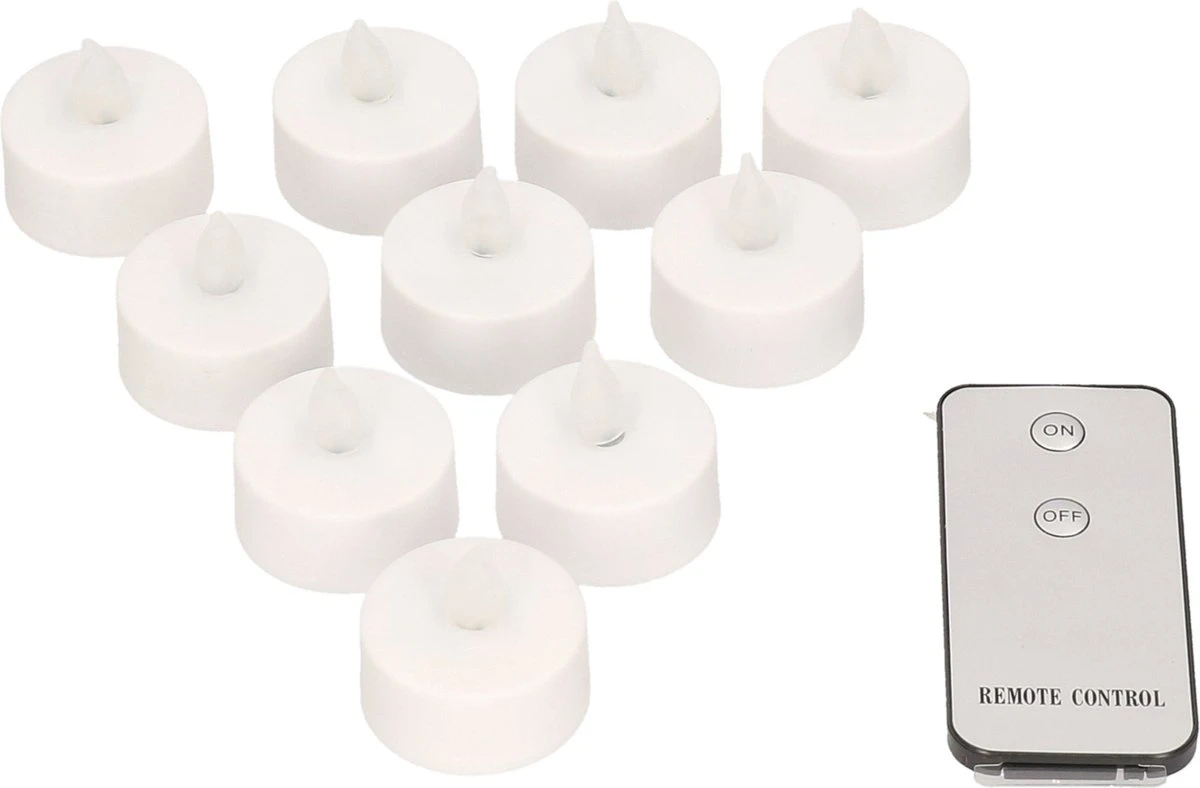 LED Theelichtjes/waxinelichtjes/kaarsjes Geel Vlameffect Met Afstandsbediening 10 Stuks - Kunststof Waxinelichtjes 1 LED Theelichtjes/waxinelichtjes/kaarsjes Geel Vlameffect Met Afstandsbediening 10 Stuks - Kunststof Waxinelichtjes