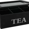 Merkloos Theekist - Zwart - Hout 9-Vaks - Glazen Deksel - Theedoos