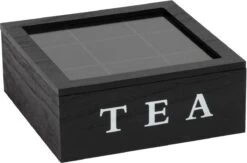 Merkloos Theekist - Zwart - Hout 9-Vaks - Glazen Deksel - Theedoos -Thee Promotie Winkel 1200x792 1