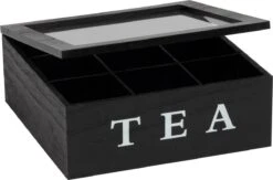 Merkloos Theekist - Zwart - Hout 9-Vaks - Glazen Deksel - Theedoos -Thee Promotie Winkel 1200x794 2