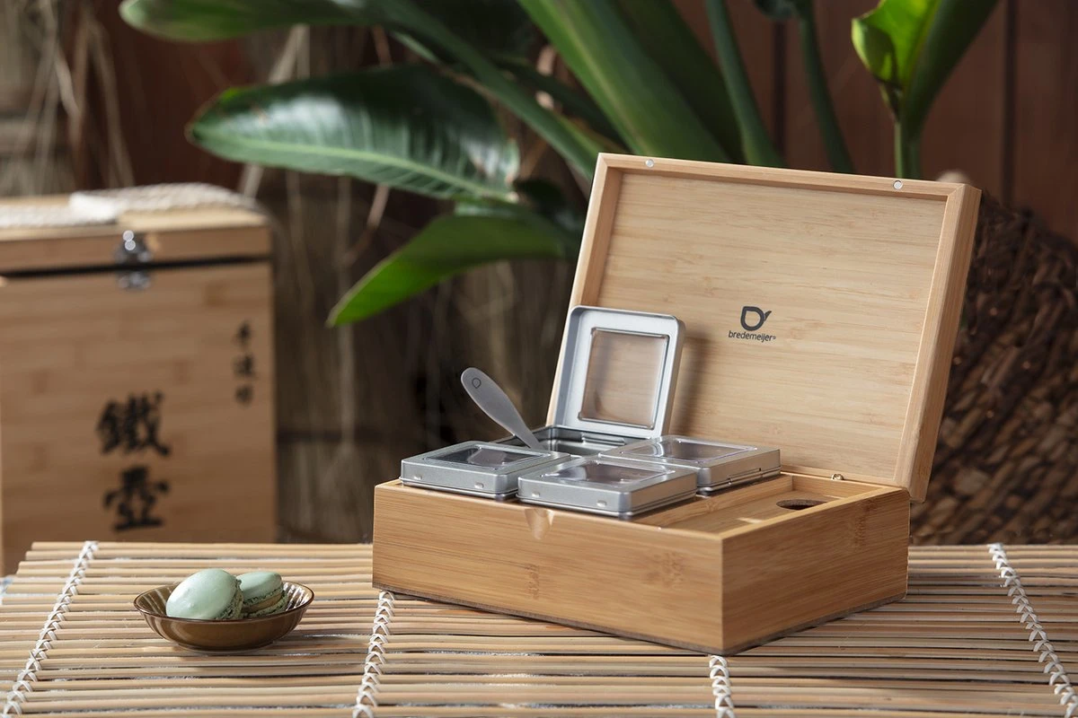 Bredemeijer - Theedoos Naturel Bamboe +4 Blikjes +lepel 5 Bredemeijer - Theedoos Naturel Bamboe +4 Blikjes +lepel - Afbeelding 5