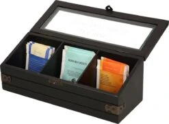 Excellent Houseware Houten Theedoos/theekist Met 3 Vakken - 24 X 9 X 9 Cm - Antraciet - Theedozen -Thee Promotie Winkel 1200x877