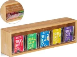 Relaxdays Theedoos 5 Vaks - Theekist - Theezakjeshouder - Bamboe - Voor Ca. 10 Theezakjes -Thee Promotie Winkel 1200x889