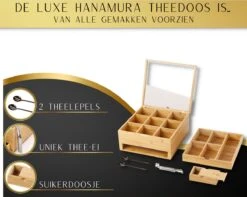 Hanamura Luxe Theedoos 9 Vaks – Lade Voor Losse Thee – Incl. Thee-ei, Theelepels, En Suikerdoos -Thee Promotie Winkel 1200x958 2
