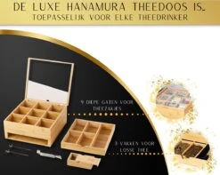 Hanamura Luxe Theedoos 9 Vaks – Lade Voor Losse Thee – Incl. Thee-ei, Theelepels, En Suikerdoos -Thee Promotie Winkel 1200x958