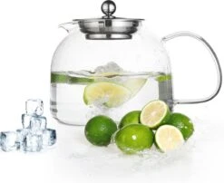 Monzana Theepot Glas - Met Theepotverwarmer – Voor 1,5 Liter RVS Zeef -Thee Promotie Winkel 1200x979 1