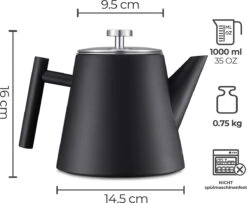 Silberthal - Theepot Met Filter - 1 L - RVS Dubbelwandig - Zwart - Cadeau -Thee Promotie Winkel 1200x986