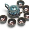 Merkloos Chinese Kung Fu Theeset Keramiek - Theepot Met 6 Kopjes - Koi Karper Design - Blauw