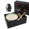Merkloos Matcha Thee Set Inclusief Handgemaakte Matcha Kom, Bamboe Matcha Klopper, Chasen Houder Zwart En Bamboe Maatschep - Complete Matcha Set
