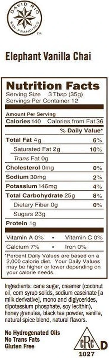 David Rio Chai Latte - Elephant Vanilla Mix - Originele Masala Chai 2 David Rio Chai Latte - Elephant Vanilla Mix - Originele Masala Chai - Afbeelding 2