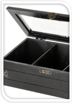 Excellent Houseware Houten Theedoos/theekist Met 3 Vakken - 24 X 9 X 9 Cm - Antraciet - Theedozen -Thee Promotie Winkel 843x1200