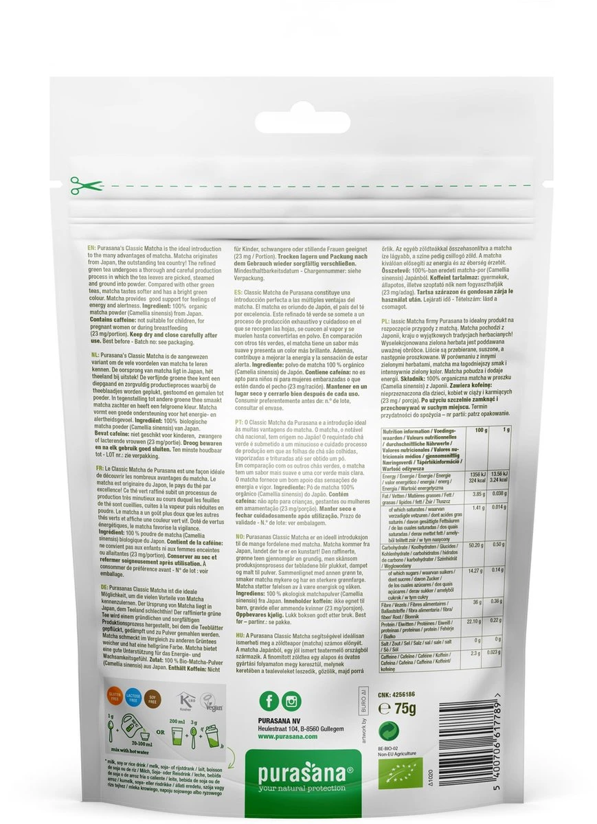 Purasana Matcha Classic Raw Powder 75 Gram 3 Purasana Matcha Classic Raw Powder 75 Gram - Afbeelding 3