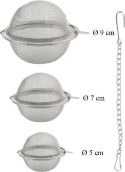 Merkloos Thee Zeef Set 3 Stuks Ø 9 / Ø 7 / Ø 5 - Thee/kruiden Kogel RVS -Thee Ei RVS - Kruiden Zeef/filter RVS -Thee Promotie Winkel 875x1200