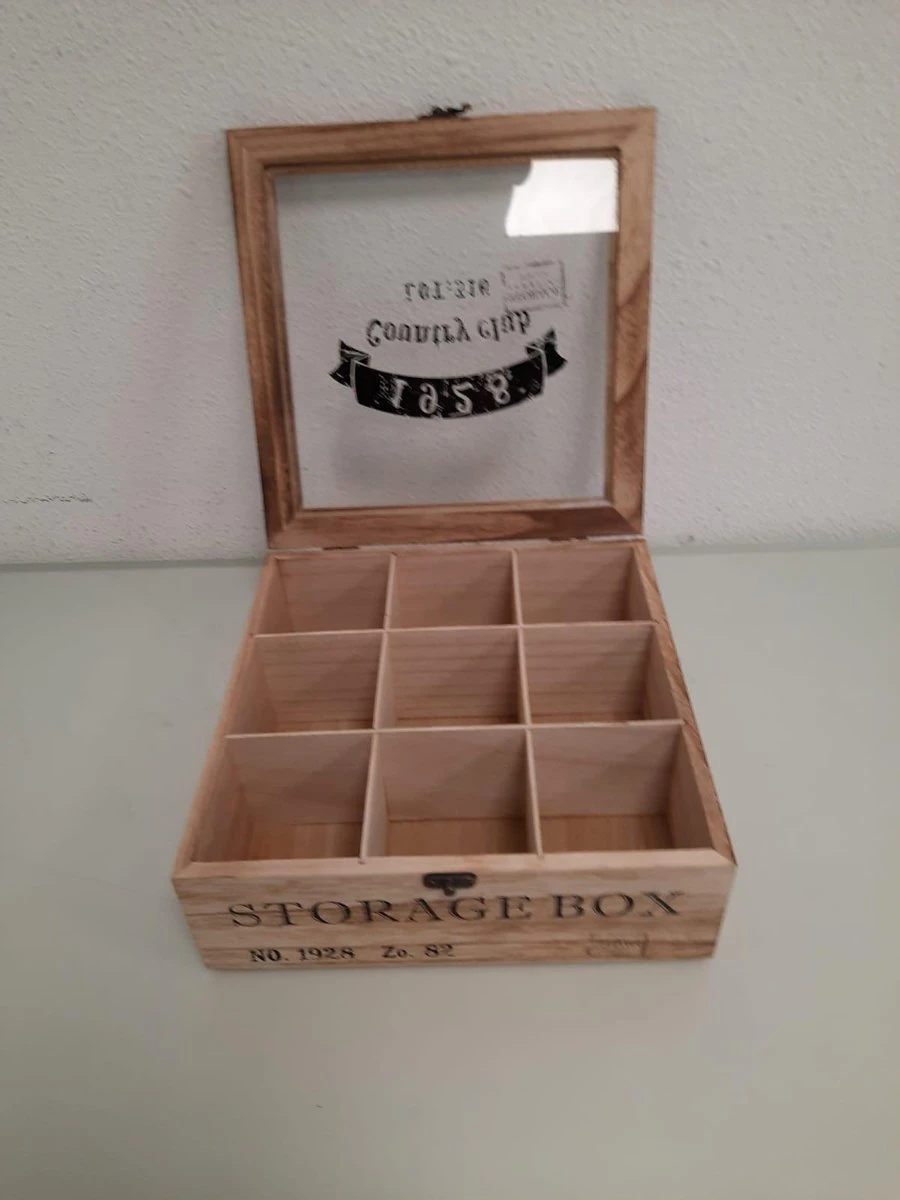 Merkloos Houten Theekist - 9-vaks Theedoos 3 Merkloos Houten Theekist - 9-vaks Theedoos - Afbeelding 3