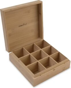 Theedoos Van ZENZYTEA® - Bamboe - Theedoos 9 Vaks - Inclusief 3 Theeblikken Voor Losse Thee - Geschikt Voor Grote & Kleine Theezakjes - Vierkant - Grote Vakken - Luxe Verpakking - Cadeau -Thee Promotie Winkel 975x1200 2